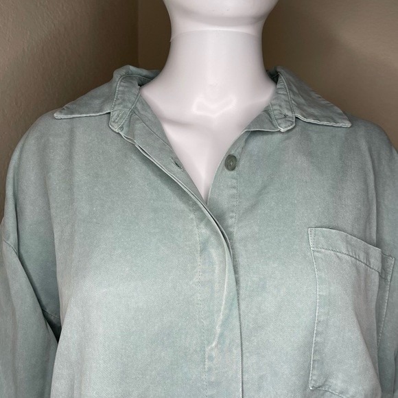 Young Fabulous & Broke Sage Long Sleeve Oversized Button Flowy Tencel Shirt S - Picture 7 of 9